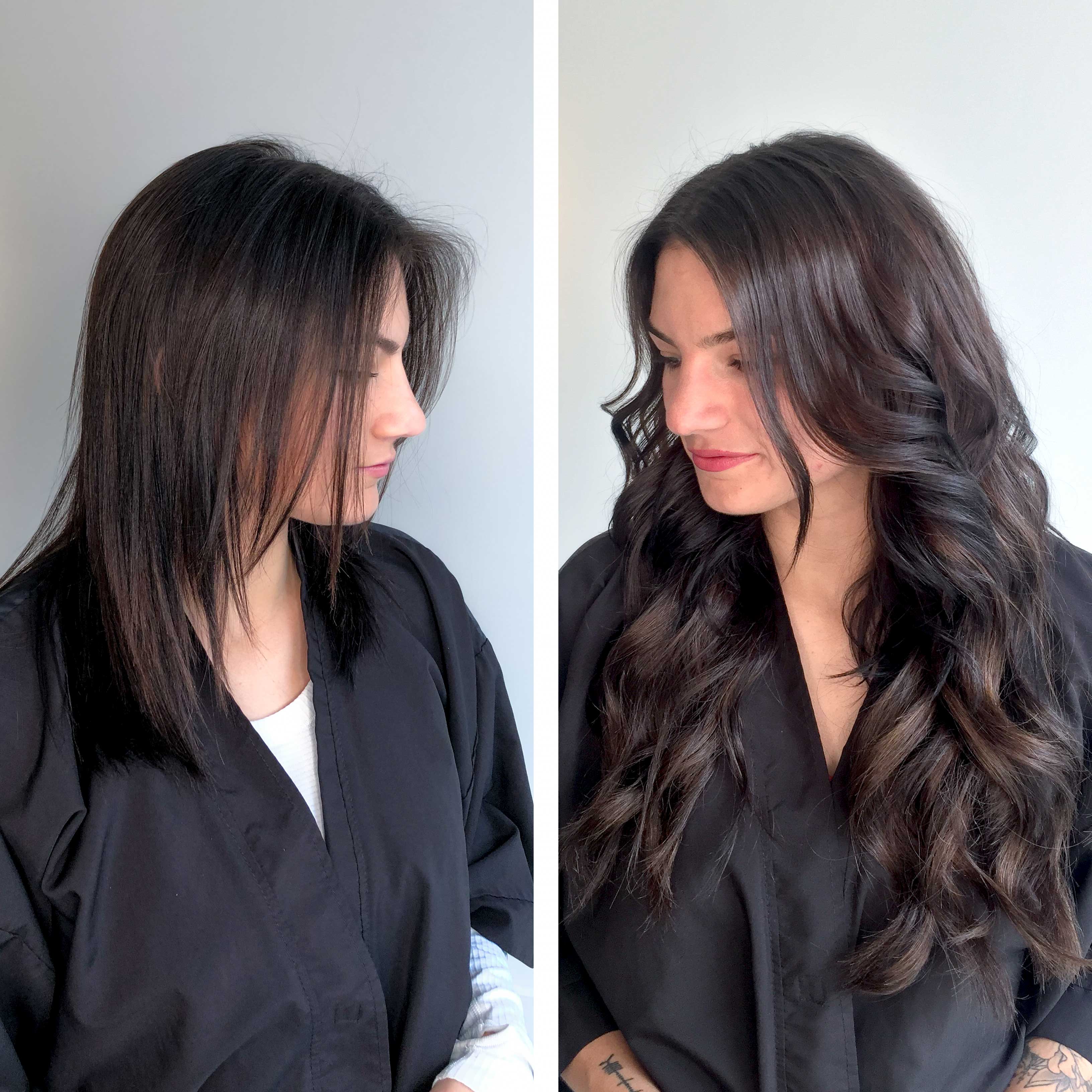 black hair extensions before and after